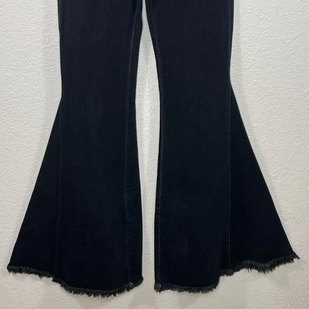 Show Me Your Mumu Flared Bell Bottom Denim Jeans Tall Sz L Rayon Cotton Blend